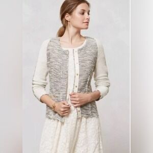 Anthropologie Cartonnier Metallic Tweed Blazer Jacket Gold Hardware Size Large‎
